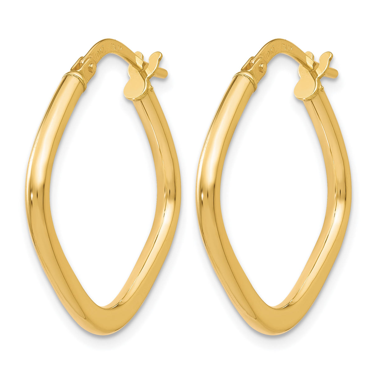 10k Yellow Gold Hoop Earrings, Italian Twisted Square Design, Polished Lightweight Style for Women