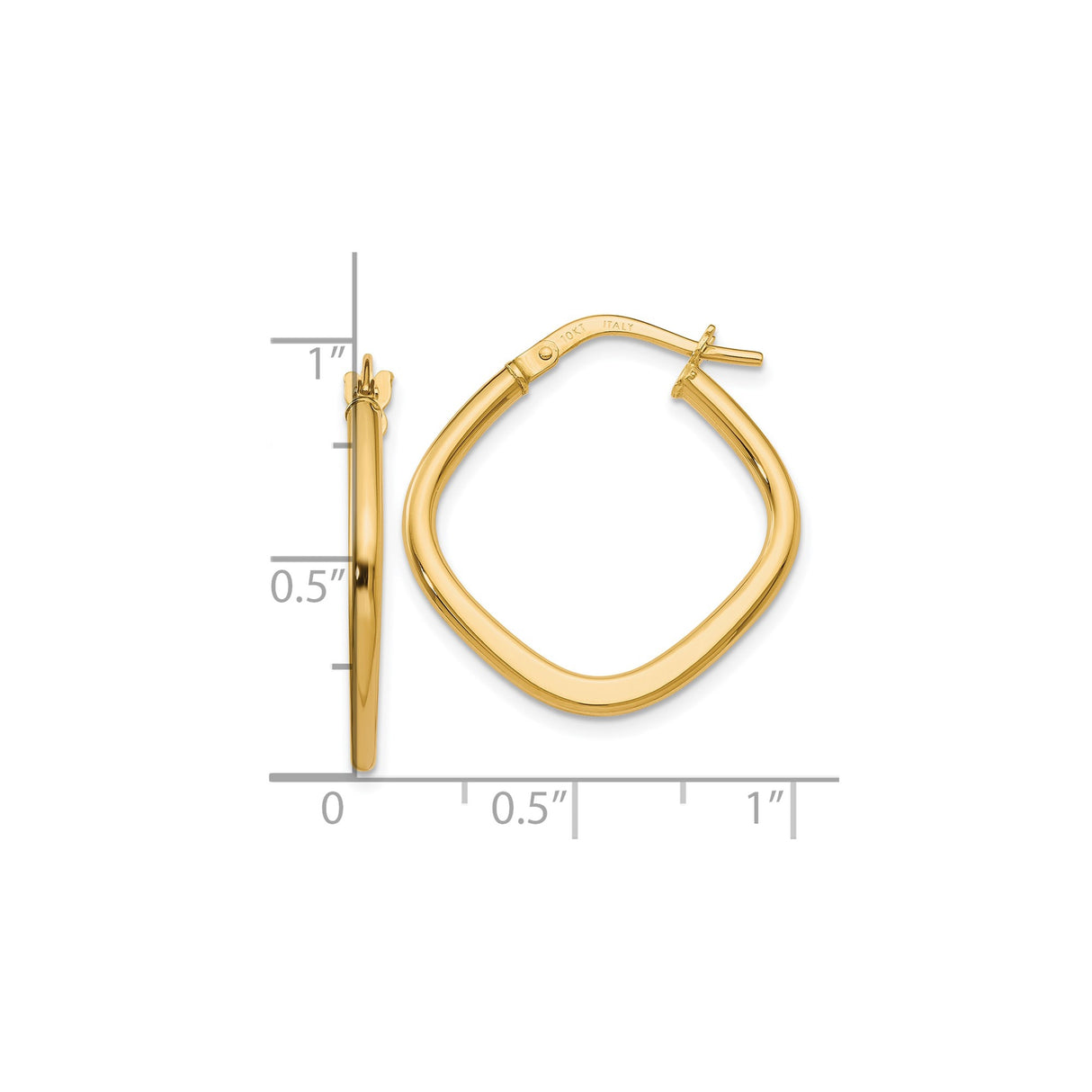 10k Yellow Gold Hoop Earrings, Italian Twisted Square Design, Polished Lightweight Style for Women