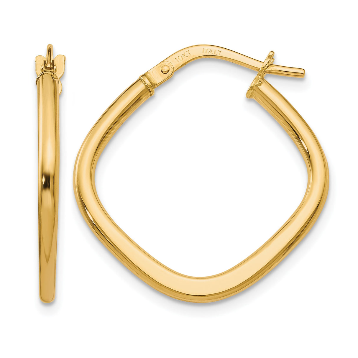 10k Yellow Gold Hoop Earrings, Italian Twisted Square Design, Polished Lightweight Style for Women