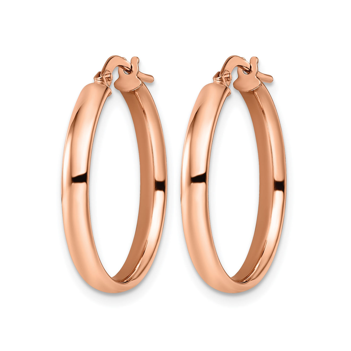 10k Rose Gold Hoop Earrings, Lightweight Round Polished Finish, Hinged Closure, Minimalist Style
