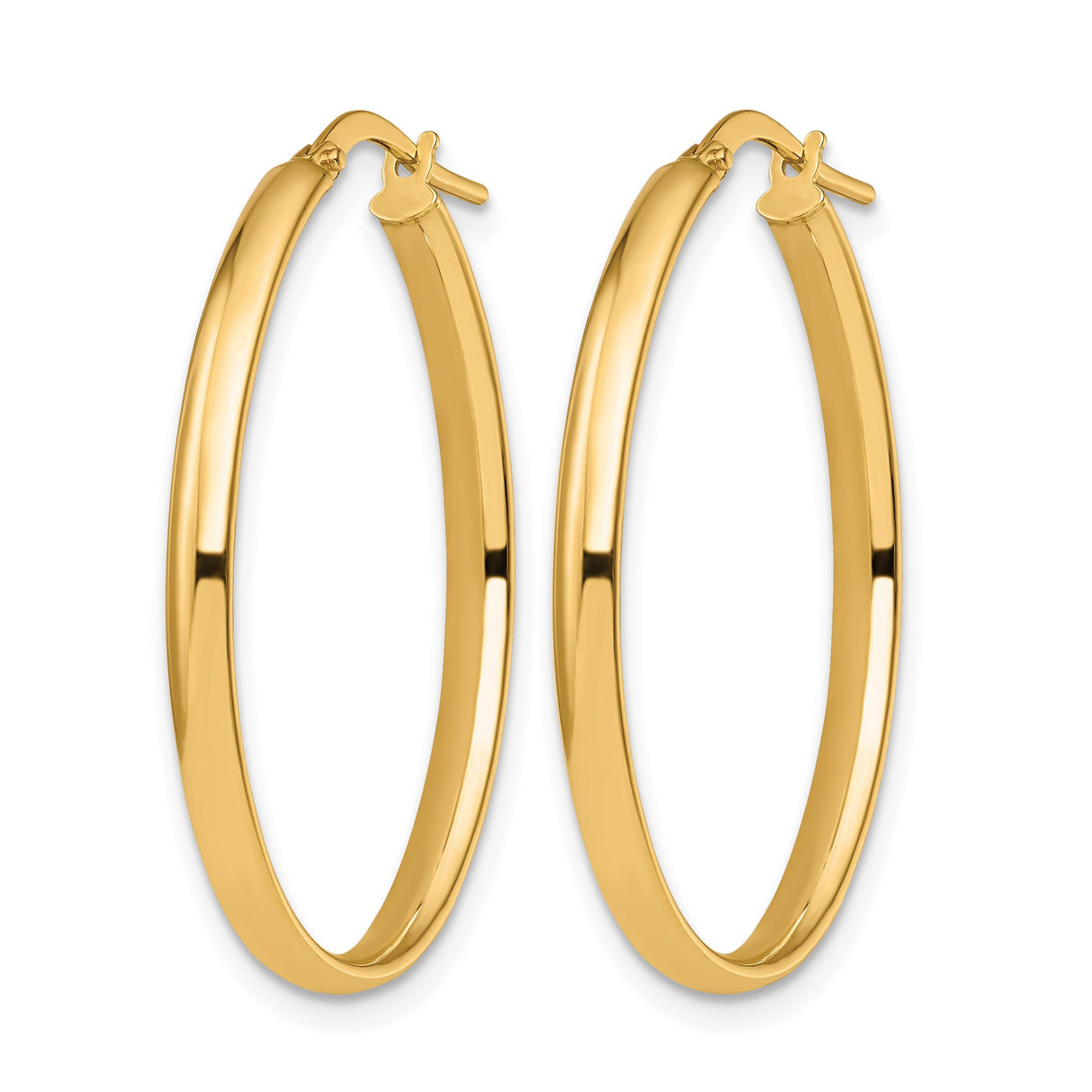 10k Yellow Gold Hoop Earrings, Classic Oval Hoops with High Polish Finish and Latch Back Closure