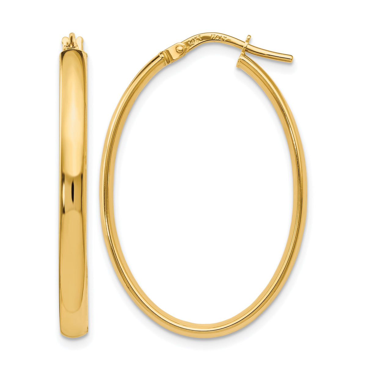 10k Yellow Gold Hoop Earrings, Classic Oval Hoops with High Polish Finish and Latch Back Closure