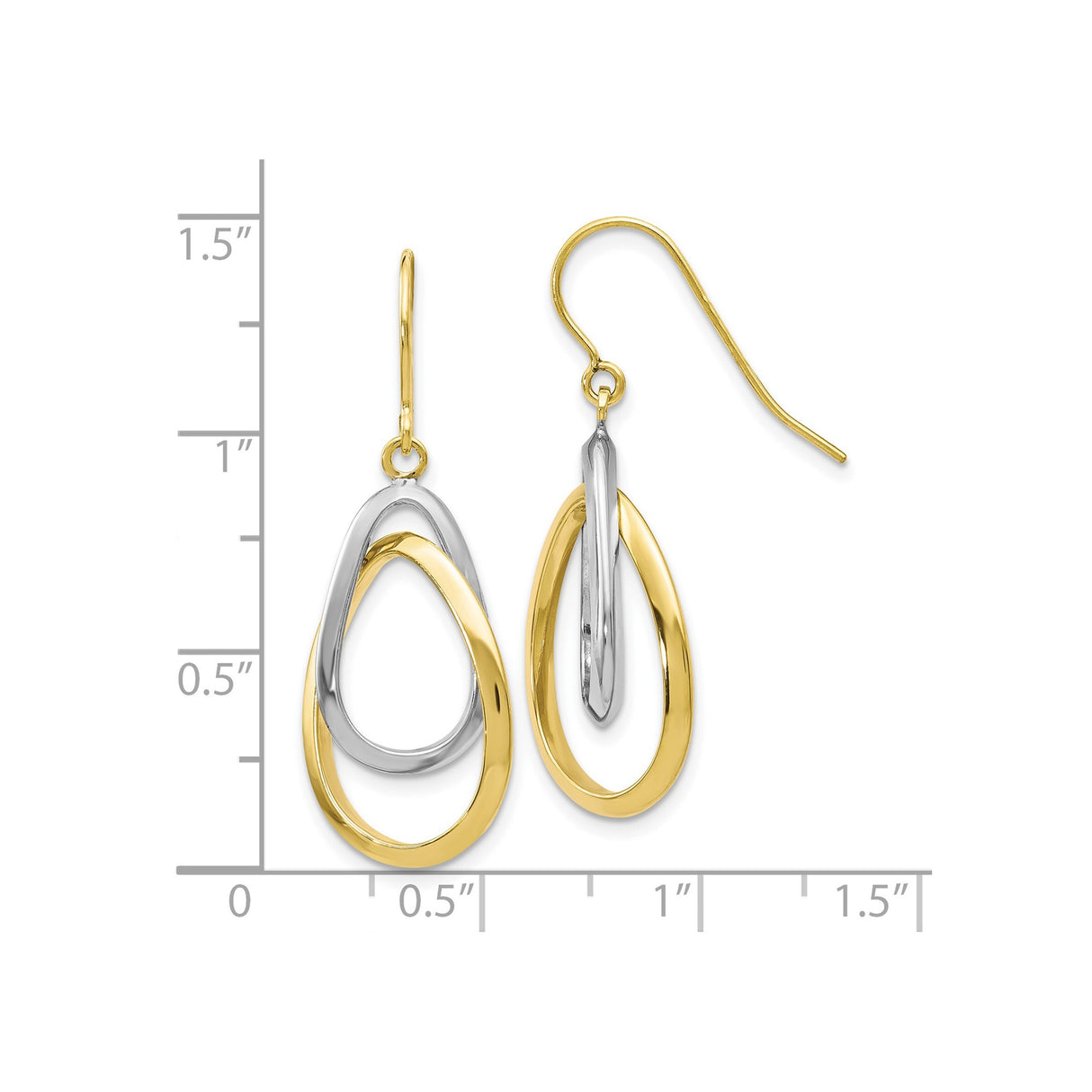10k Two-Tone Gold Drop Earrings with Interlocking Teardrop Loops for Women