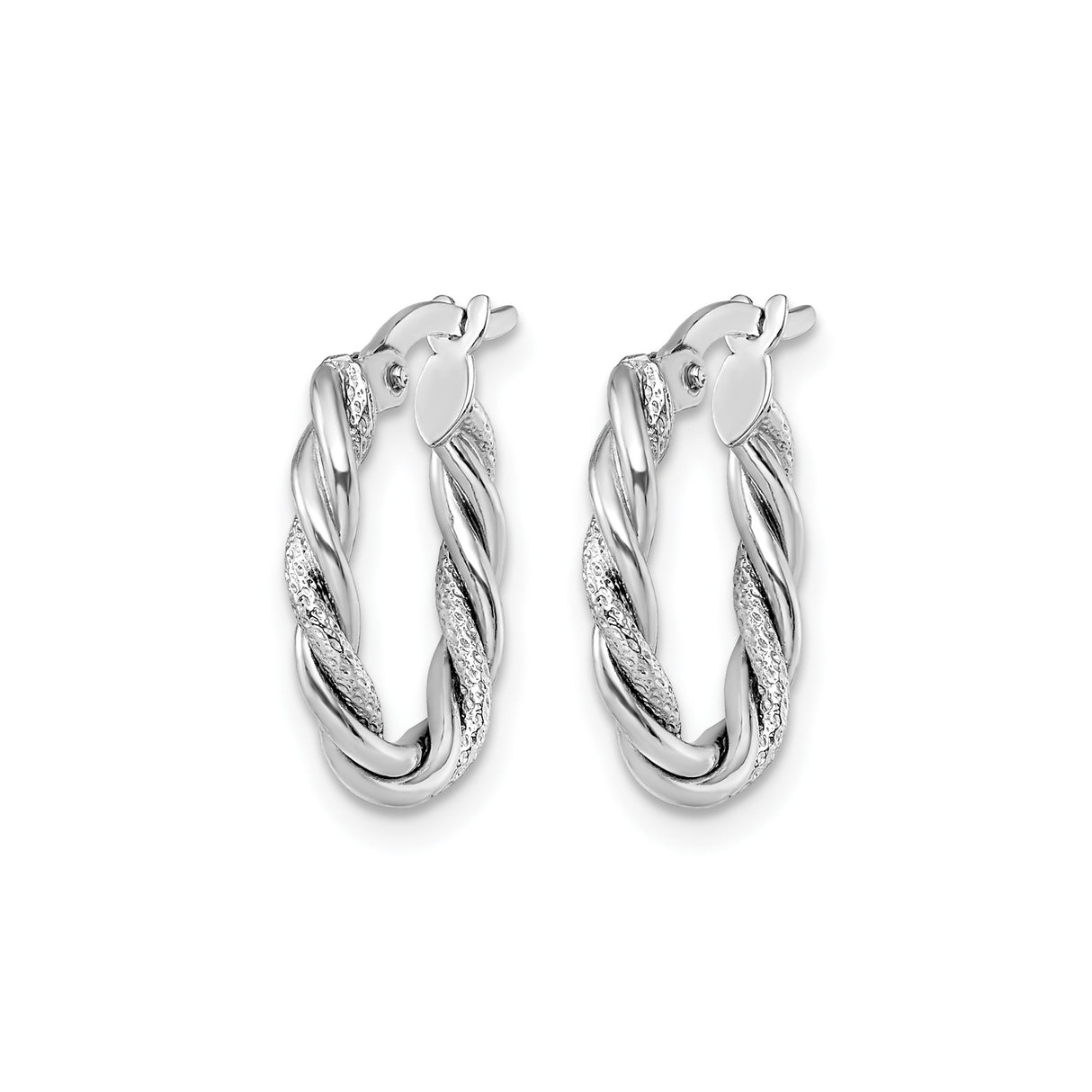 10k White Gold Hoop Earrings with Twisted Braided Texture, Lightweight Oval Design