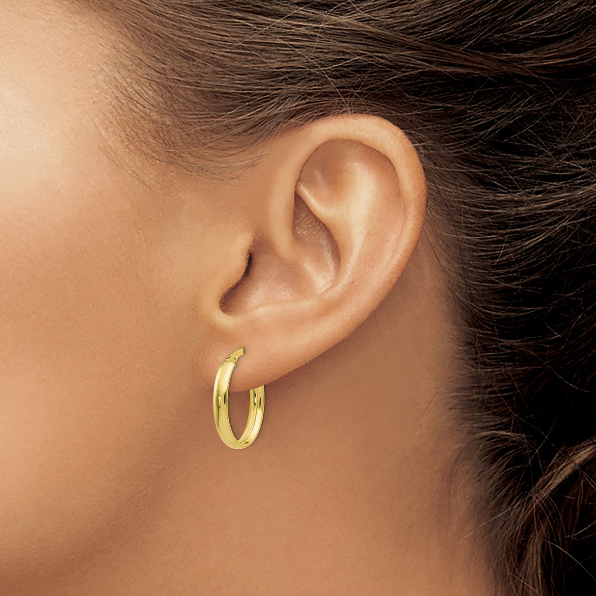 10k Yellow Gold Hoop Earrings, Classic High Polish Minimalist Style, Lightweight Latch Back Hoops