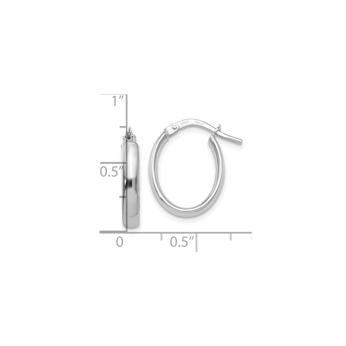 10k White Gold Hoop Earrings, Classic Round Design with Latch Back Closure, Polished Finish