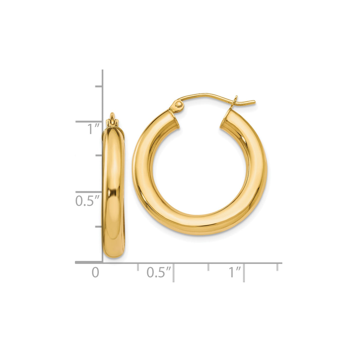 10k Yellow Gold Hoop Earrings, Polished Finish, Classic Round Design, Lightweight Snap Closure