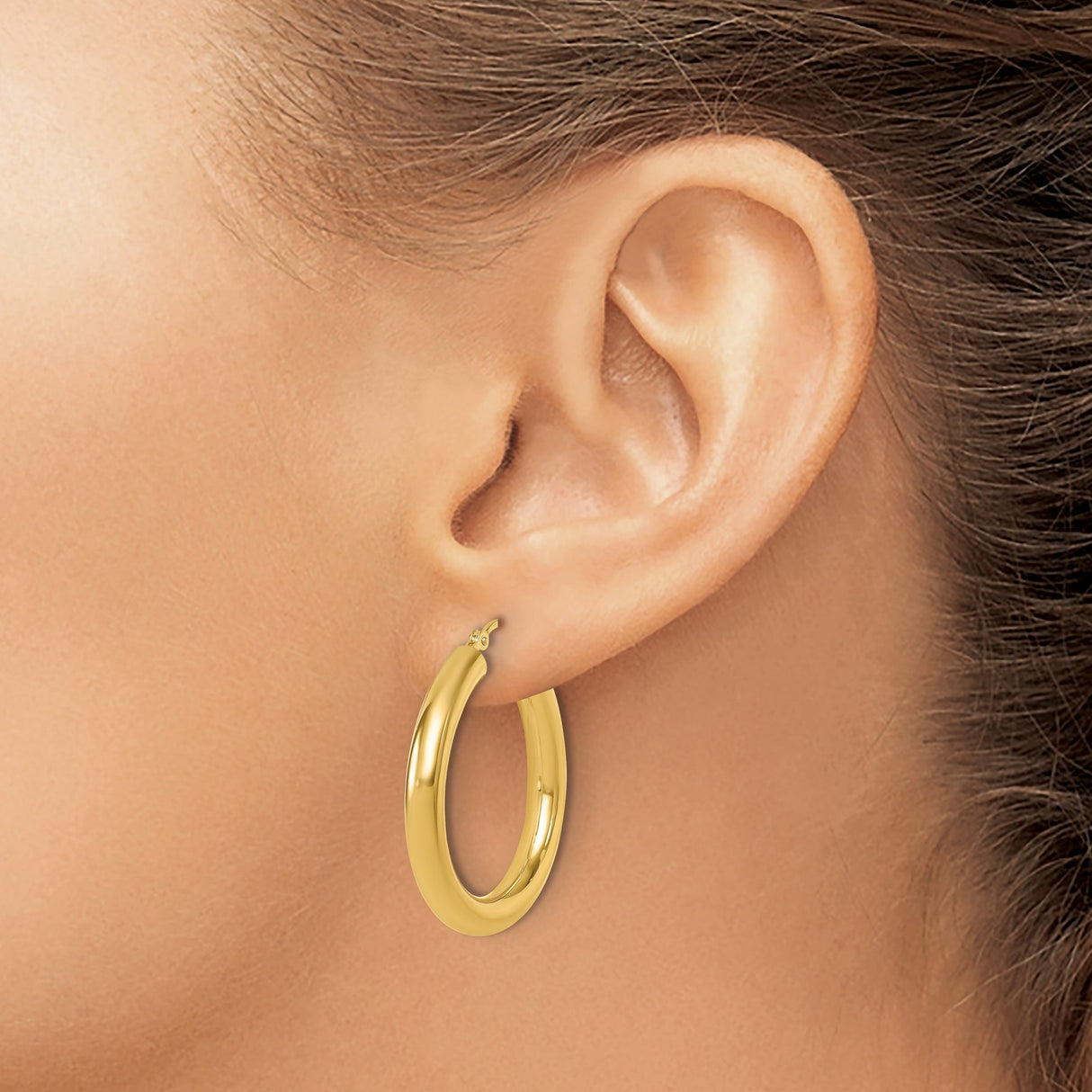 10k Yellow Gold Hoop Earrings, Classic Thick Round Design, Lightweight Minimalist Style