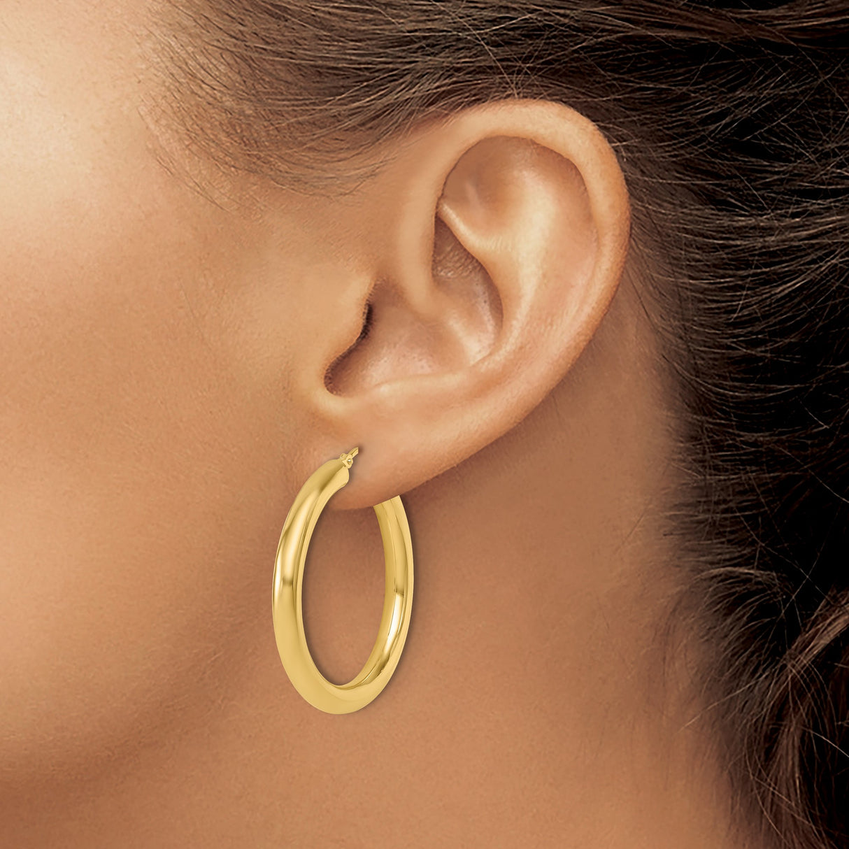 10k Yellow Gold Hoop Earrings, Lightweight Polished Classic Style with Hinged Closure