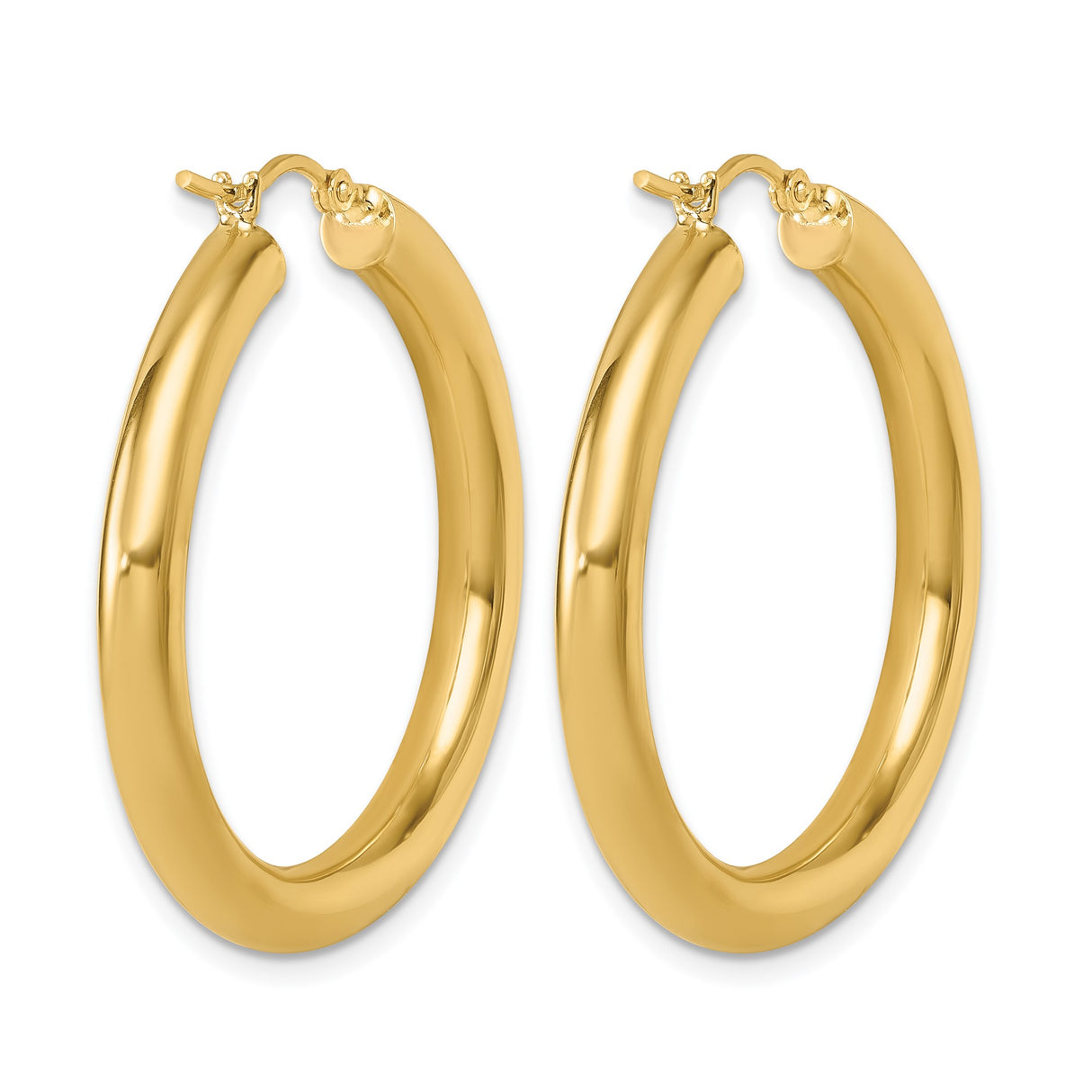 10k Yellow Gold Hoop Earrings, Lightweight Polished Classic Style with Hinged Closure