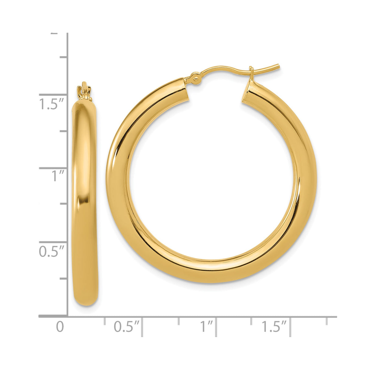 10k Yellow Gold Hoop Earrings, Lightweight Polished Classic Style with Hinged Closure