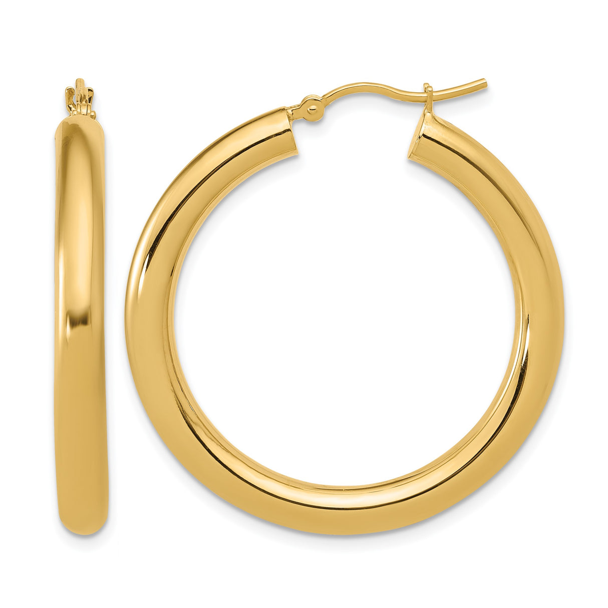 10k Yellow Gold Hoop Earrings, Lightweight Polished Classic Style with Hinged Closure