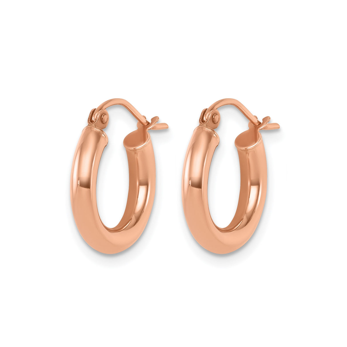 10k Rose Gold Hoop Earrings, Small Polished Round Hoops, Minimalist Modern Style for Women