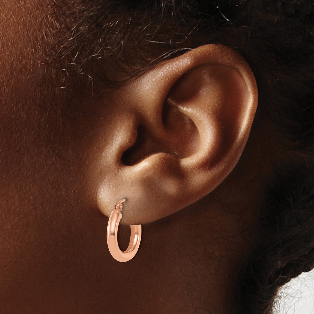 10k Rose Gold Hoop Earrings, Small Polished Round Hoops, Minimalist Modern Style for Women