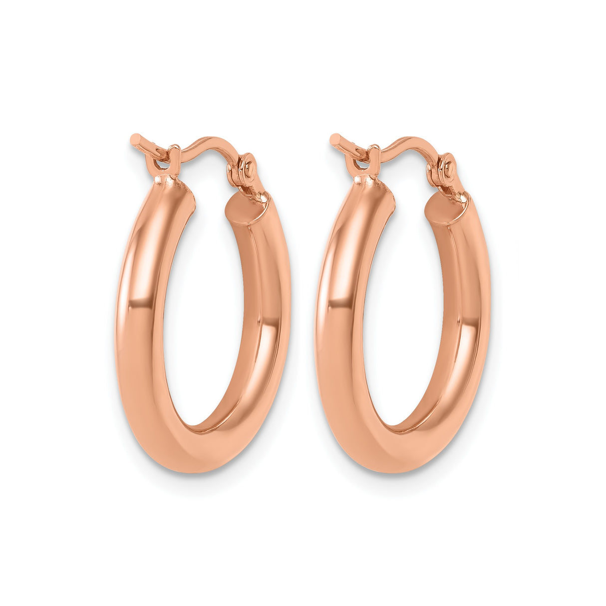 10k Rose Gold Hoop Earrings, Medium Size with Polished Finish and Hinged Clasp for Women