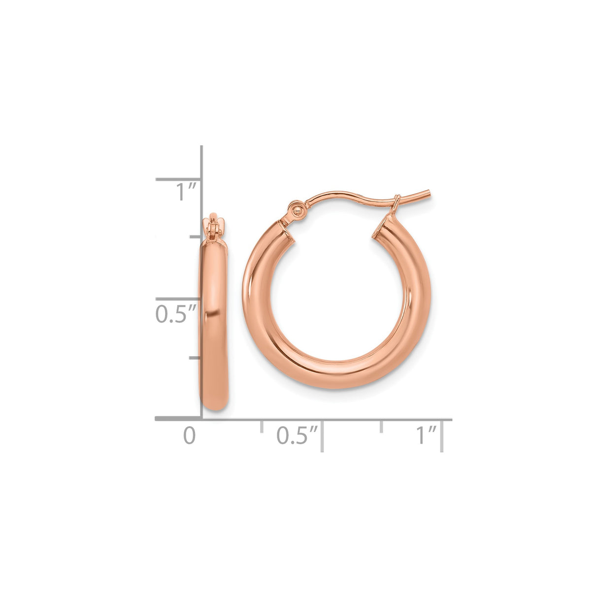 10k Rose Gold Hoop Earrings, Medium Size with Polished Finish and Hinged Clasp for Women