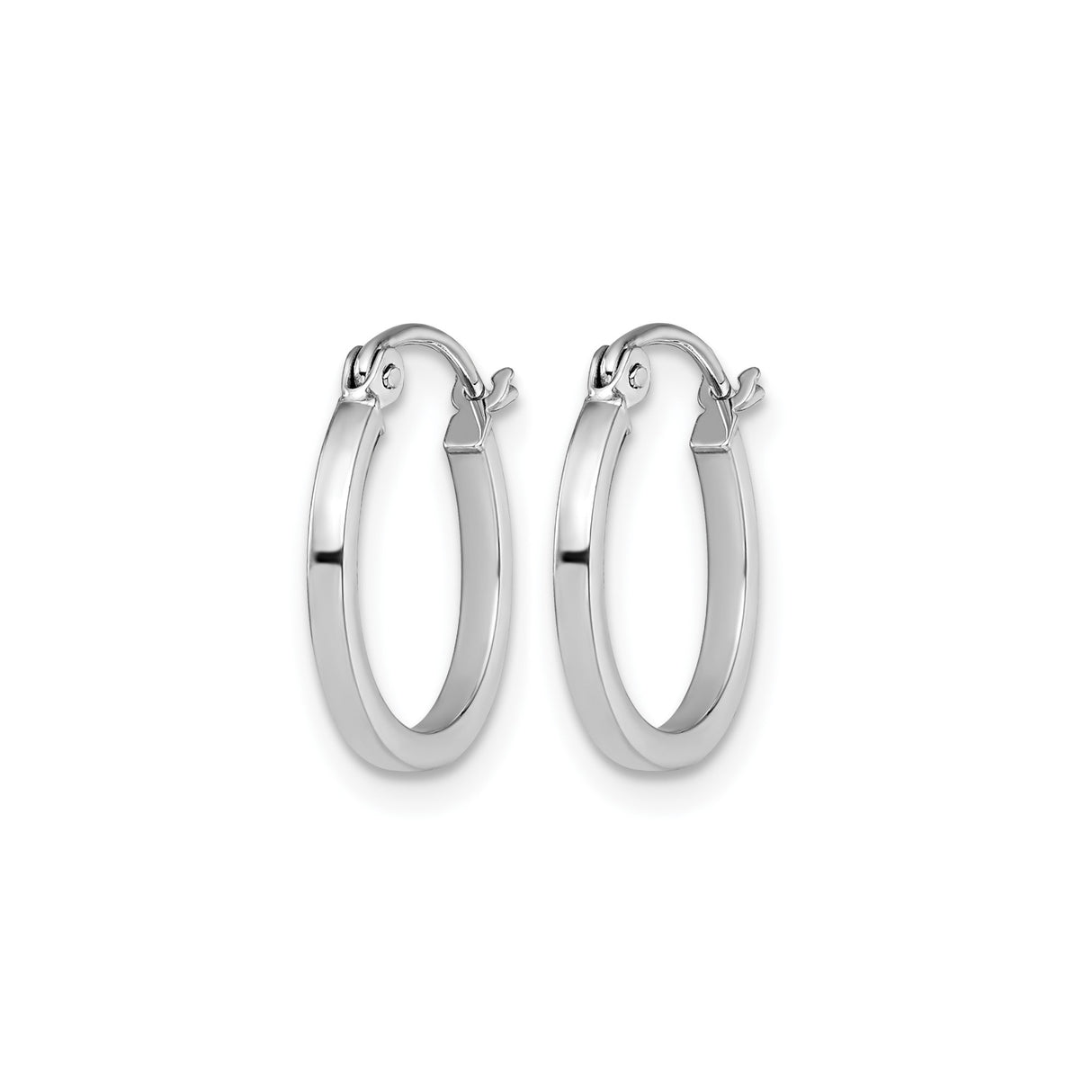 10k White Gold Hoop Earrings, Lightweight Polished Thin Round Hoops for Women