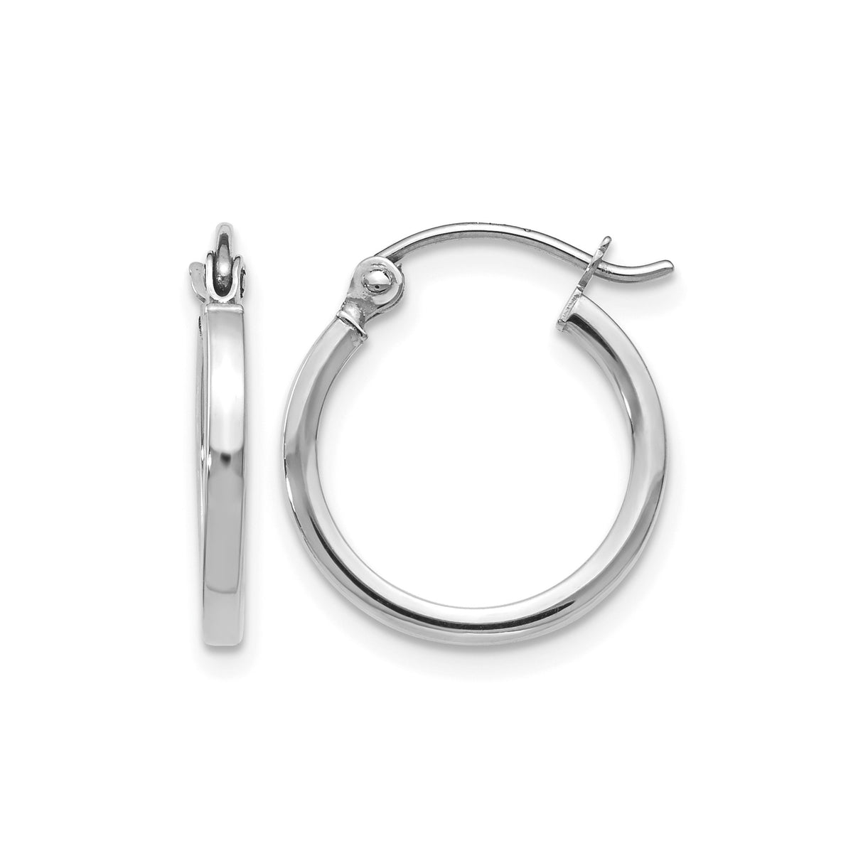 10k White Gold Hoop Earrings, Lightweight Polished Thin Round Hoops for Women