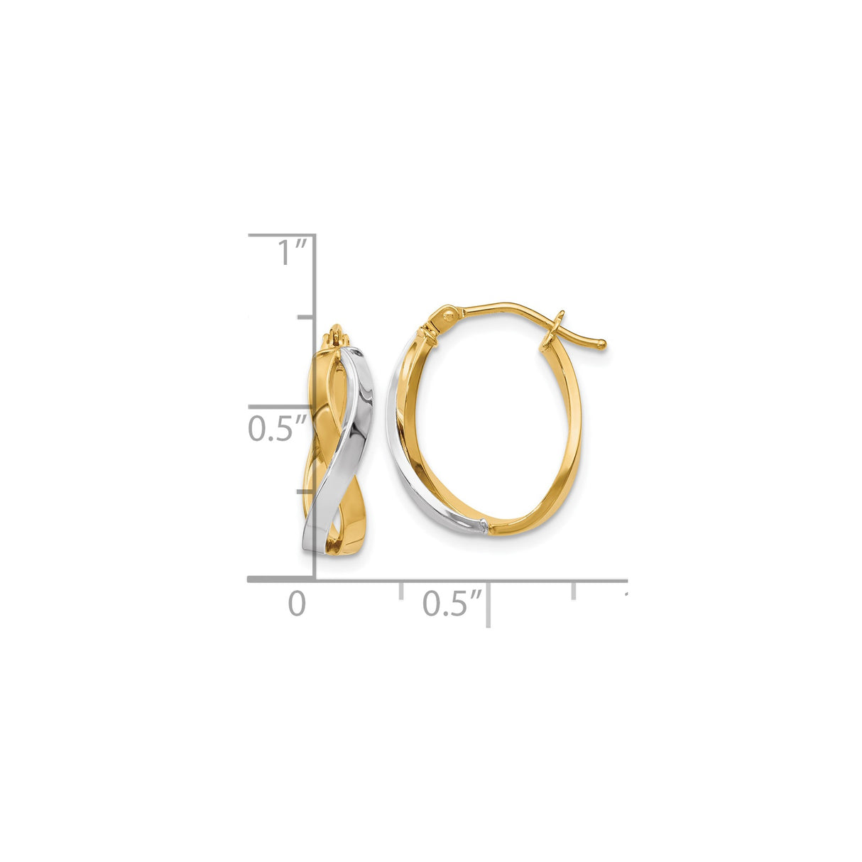 10k Yellow Gold Twisted Hoop Earrings, Two-Tone Infinity Design, Polished Finish