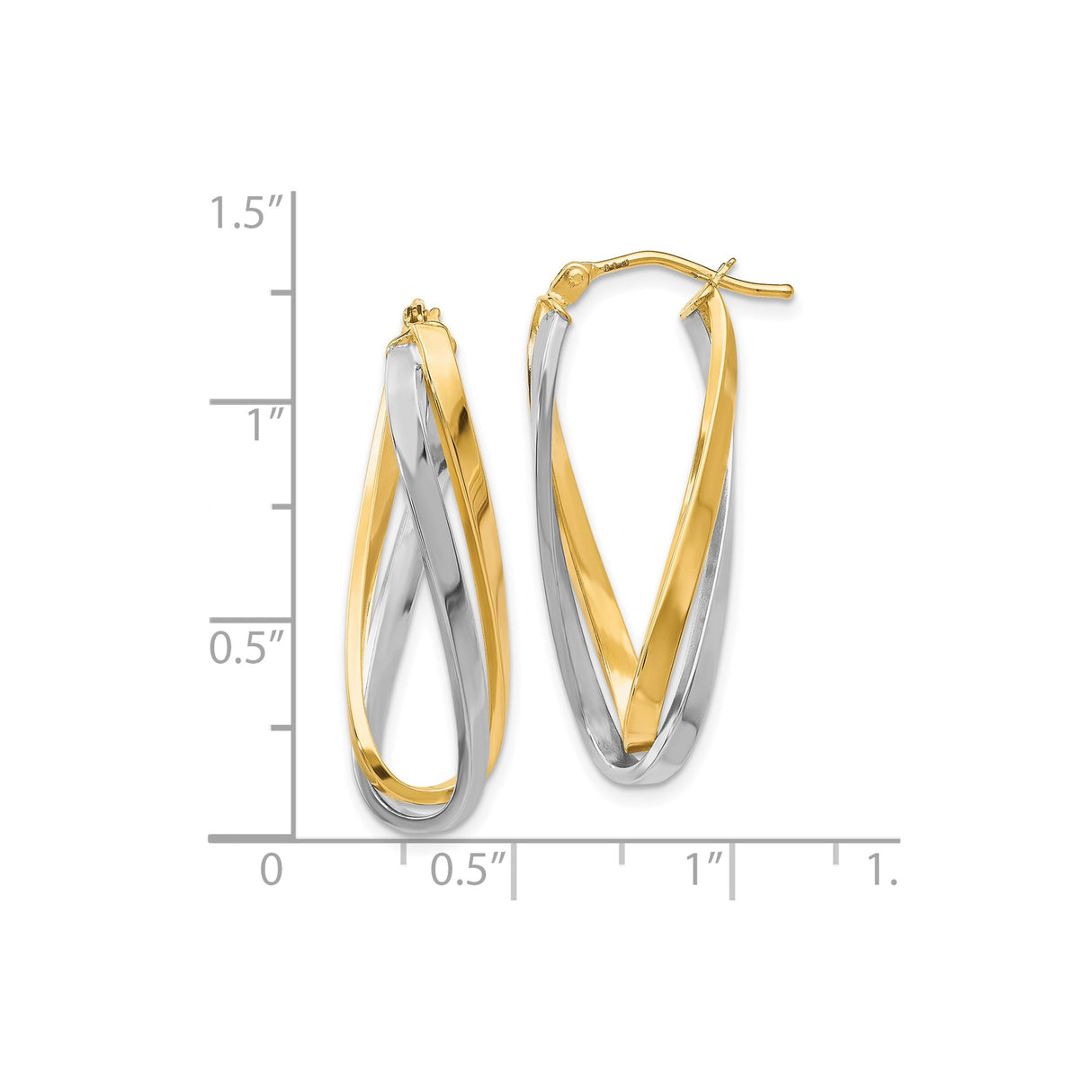 10k Yellow Gold Twisted Hoop Earrings, Two Tone Rhodium Plated Intertwined Design for Women