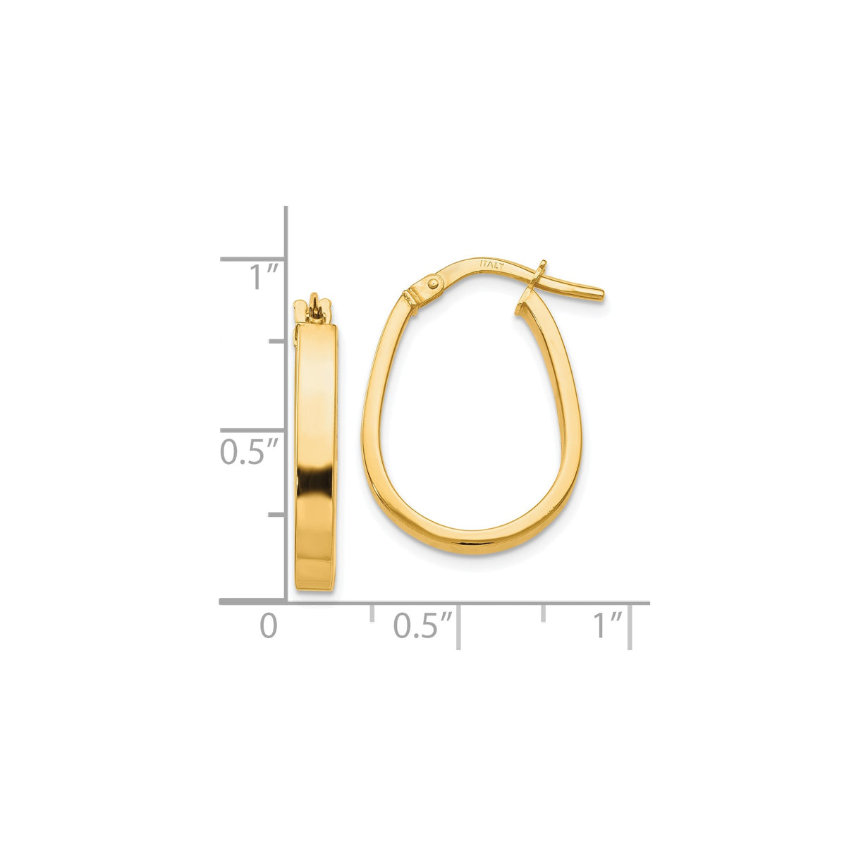 10k Yellow Gold Teardrop Hoop Earrings, Elongated Oval Lightweight Design for Women