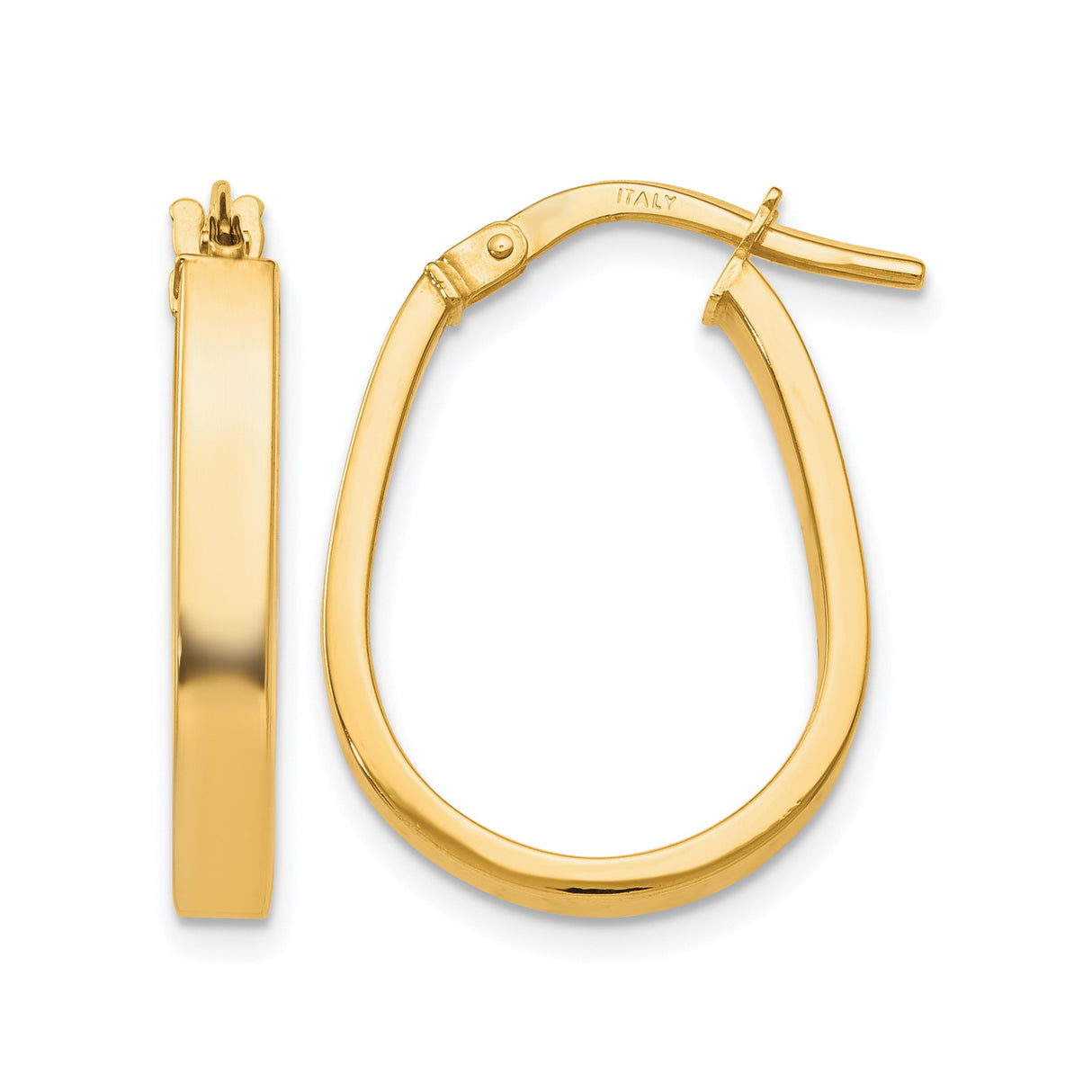 10k Yellow Gold Teardrop Hoop Earrings, Elongated Oval Lightweight Design for Women