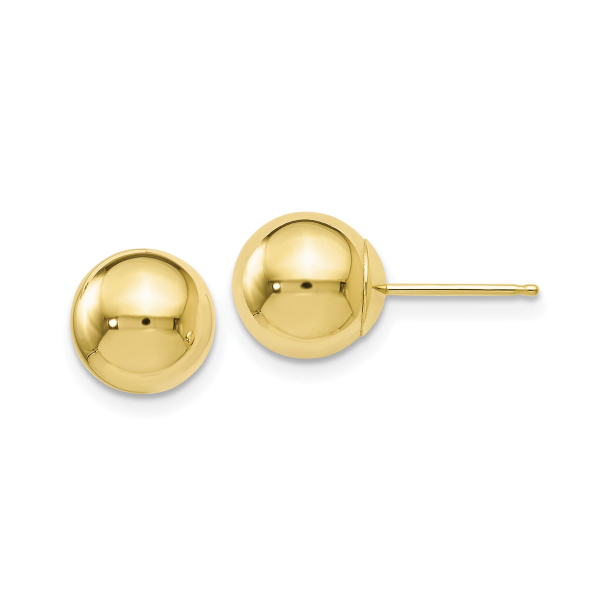 10k Yellow Gold Ball Stud Earrings, Polished Finish, Classic Round Minimalist Design for Women