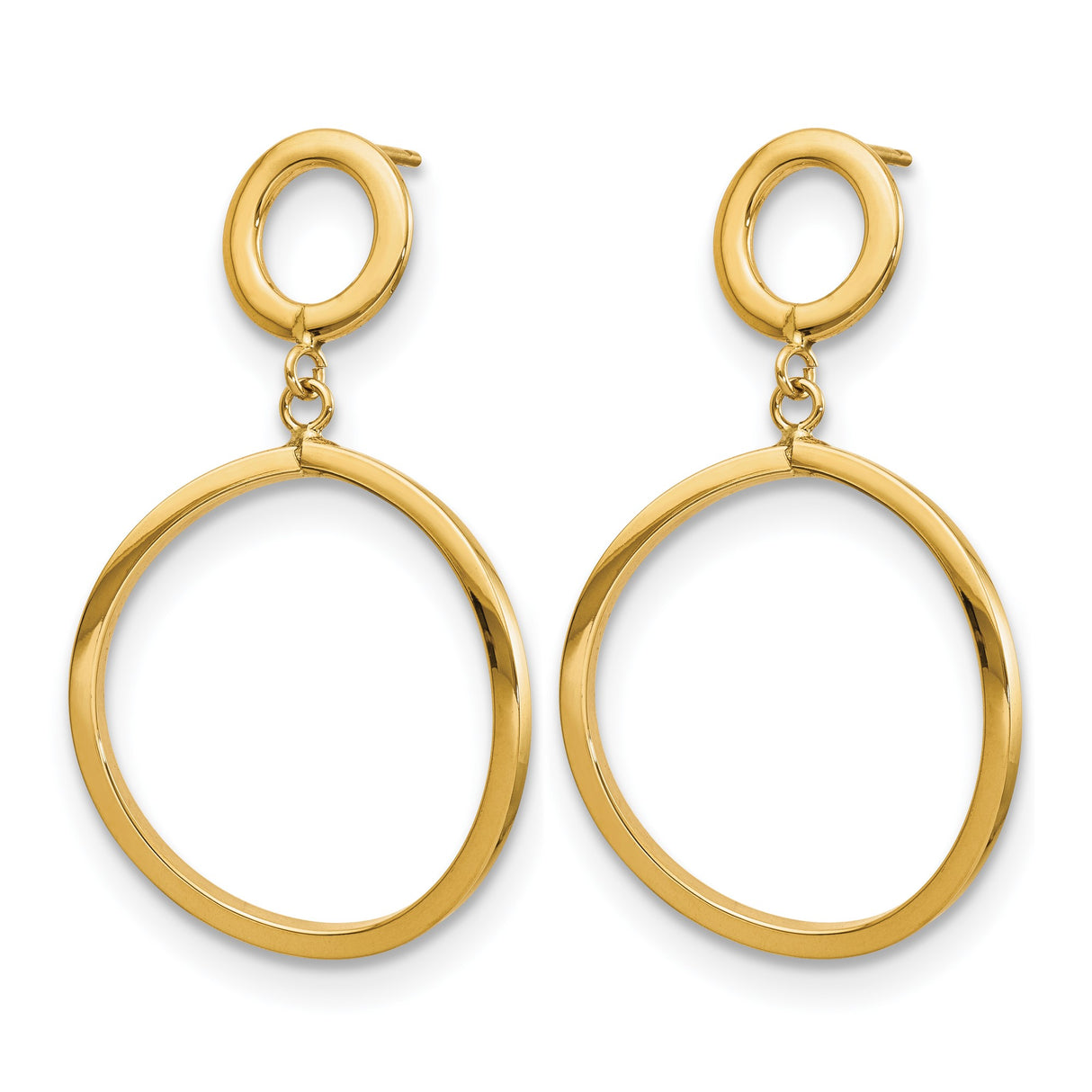 10k Yellow Gold Dangle Earrings, Open Circle Design, Lightweight Geometric Style for Women
