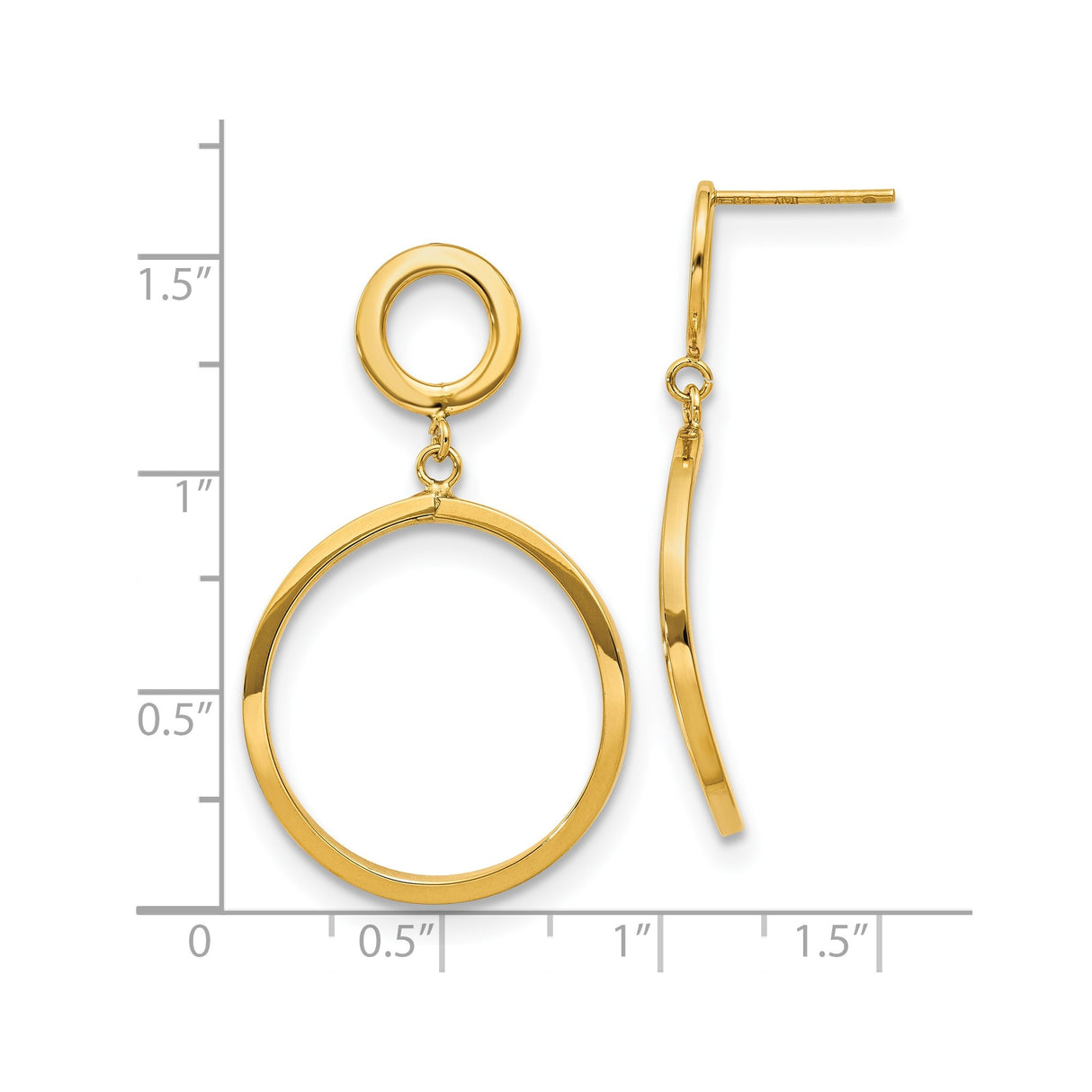 10k Yellow Gold Dangle Earrings, Open Circle Design, Lightweight Geometric Style for Women
