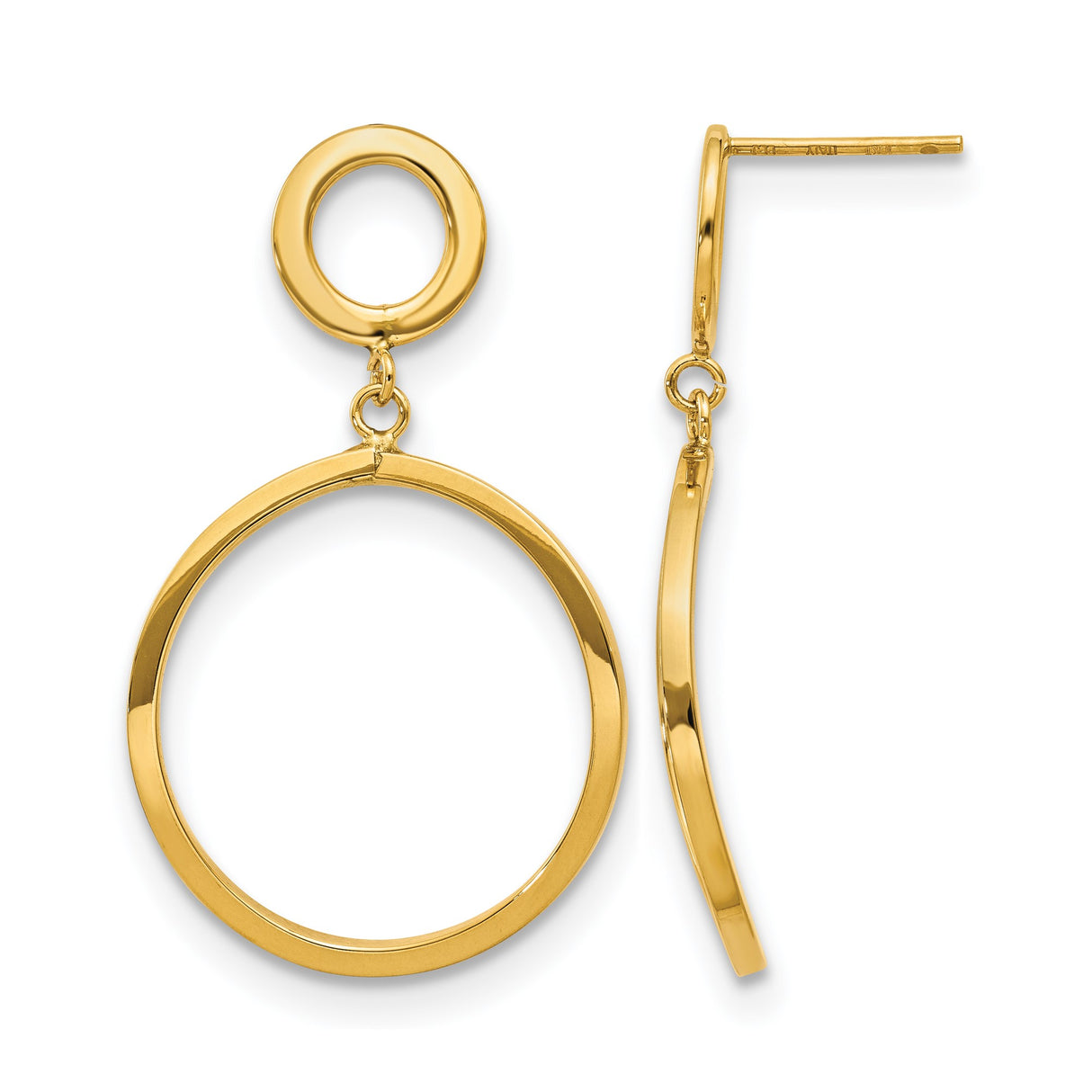 10k Yellow Gold Dangle Earrings, Open Circle Design, Lightweight Geometric Style for Women
