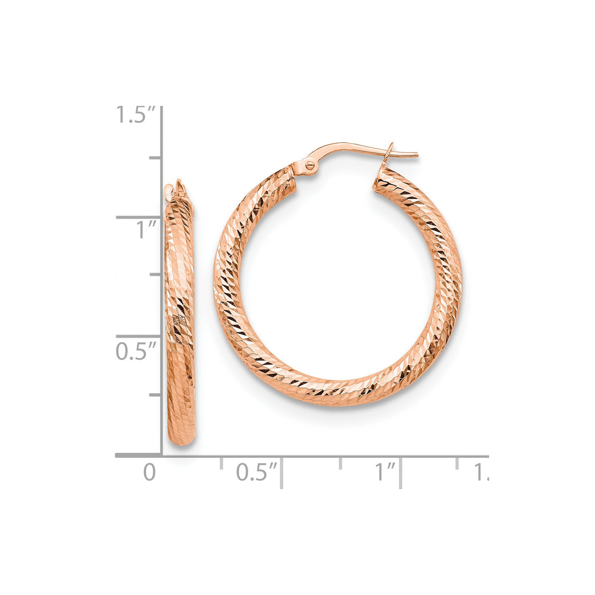 10k Rose Gold Hoop Earrings, Diamond Cut Textured Small Round Hoops for Women