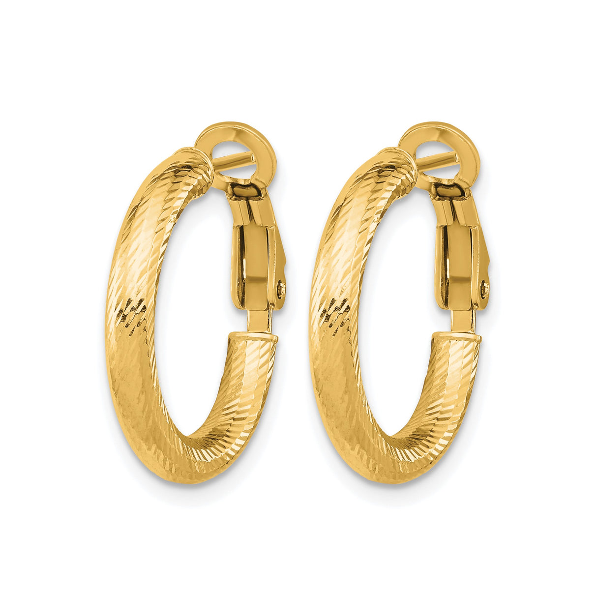 10k Yellow Gold Hoop Earrings, Diamond Cut Textured Finish, Latch Back Closure