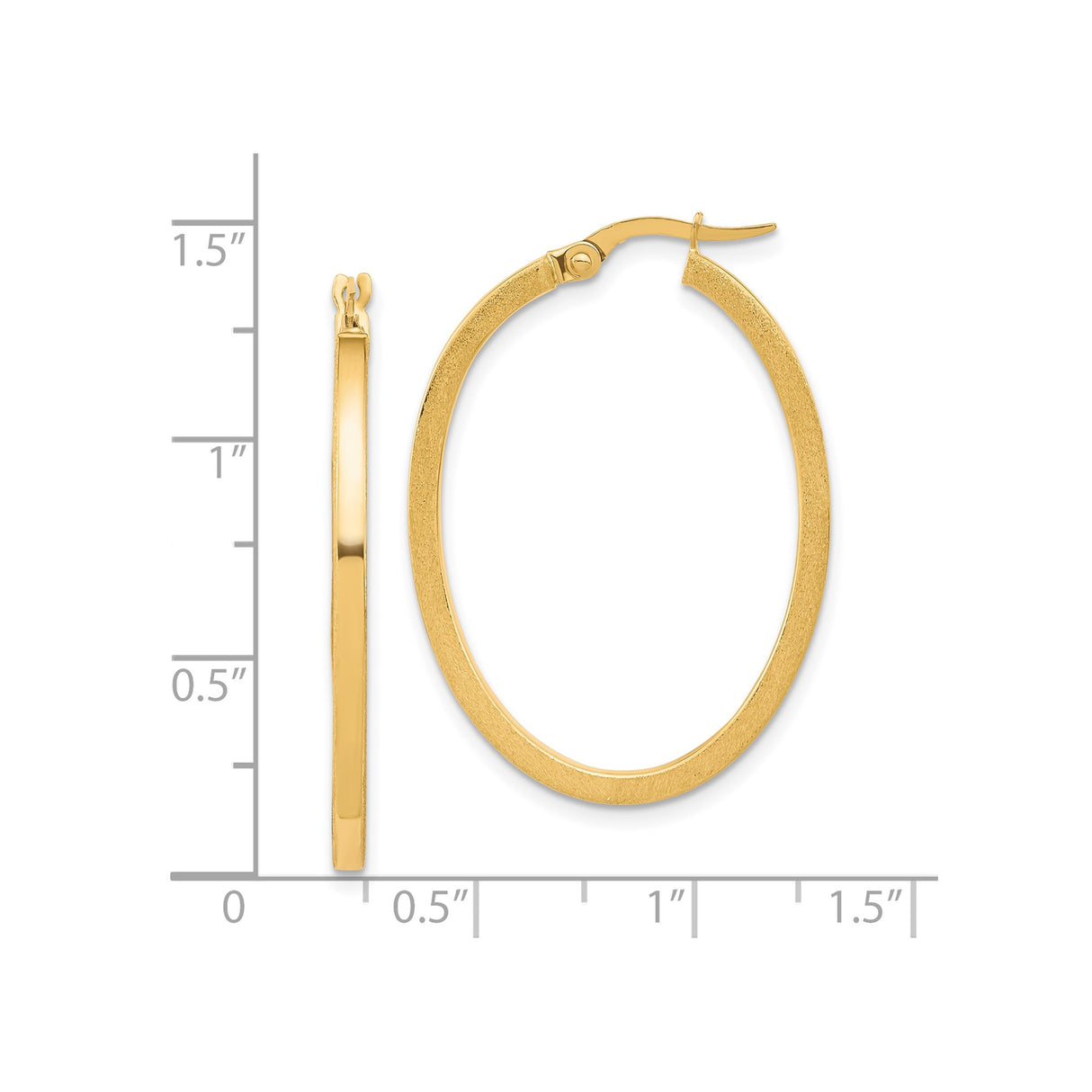 10k Yellow Gold Oval Hoop Earrings with Flat Edge and Satin Finish for Women