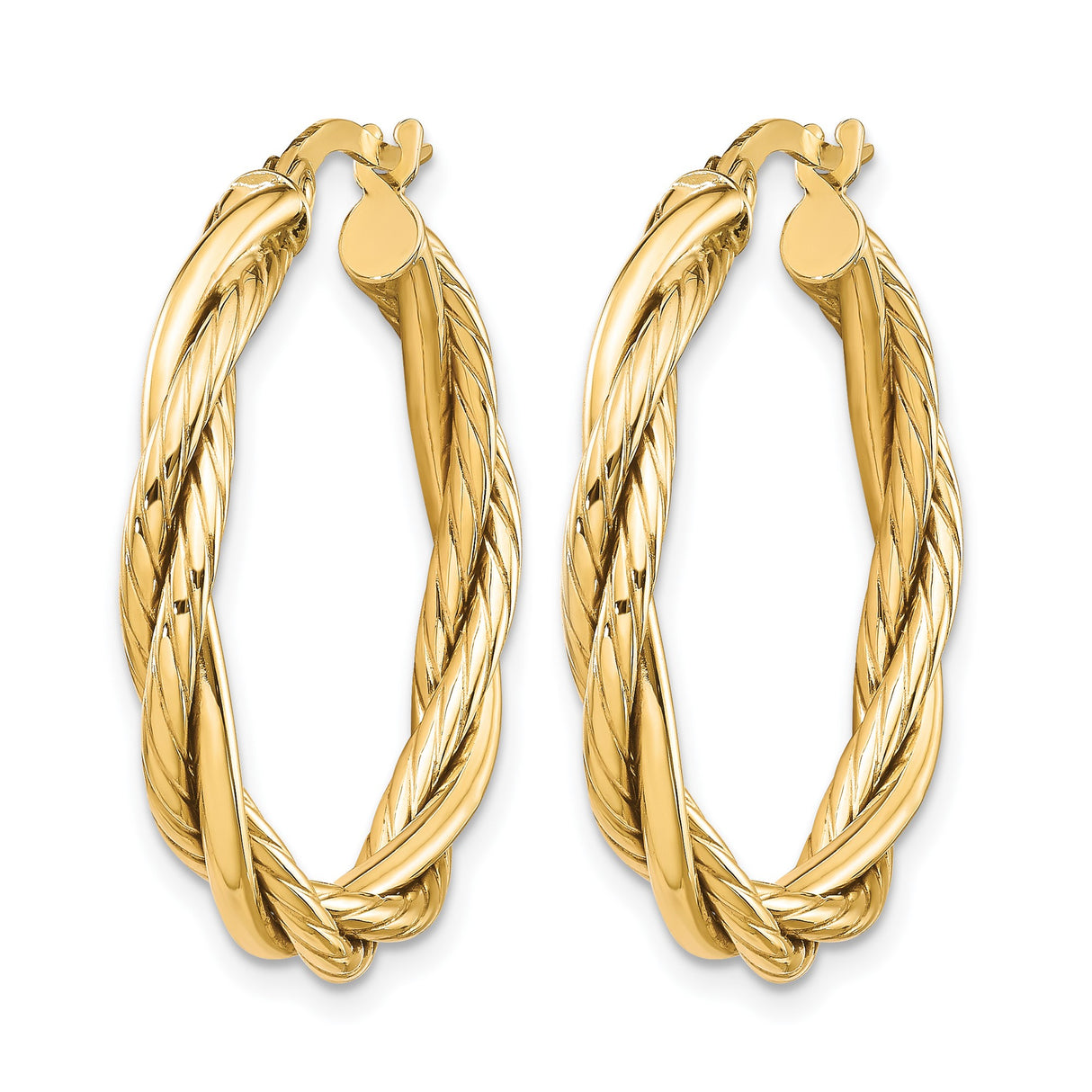 10k Yellow Gold Hoop Earrings with Braided Rope Design, Polished Twisted Style for Women