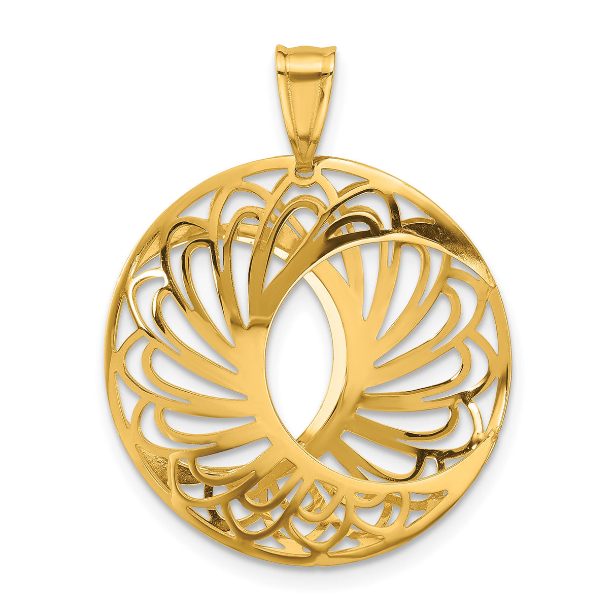 10k Two Tone Gold Pendant with Openwork Floral Design and Crescent Moon