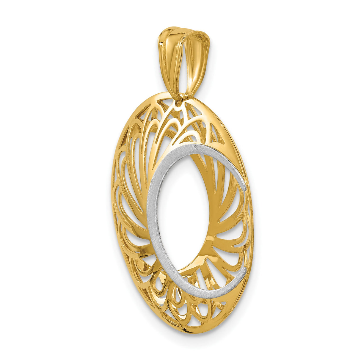 10k Two Tone Gold Pendant with Openwork Floral Design and Crescent Moon