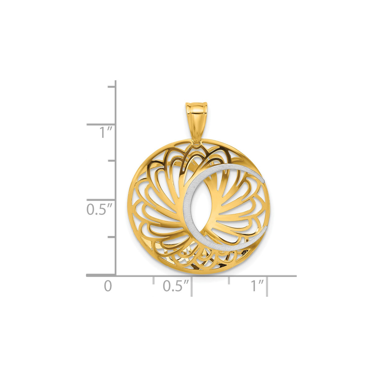 10k Two Tone Gold Pendant with Openwork Floral Design and Crescent Moon
