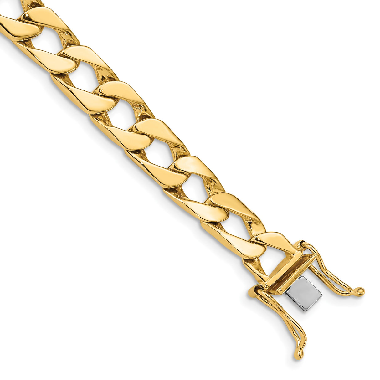 10K Yellow Gold 7.9 mm Polished Chain Bracelet, Solid shown for scale