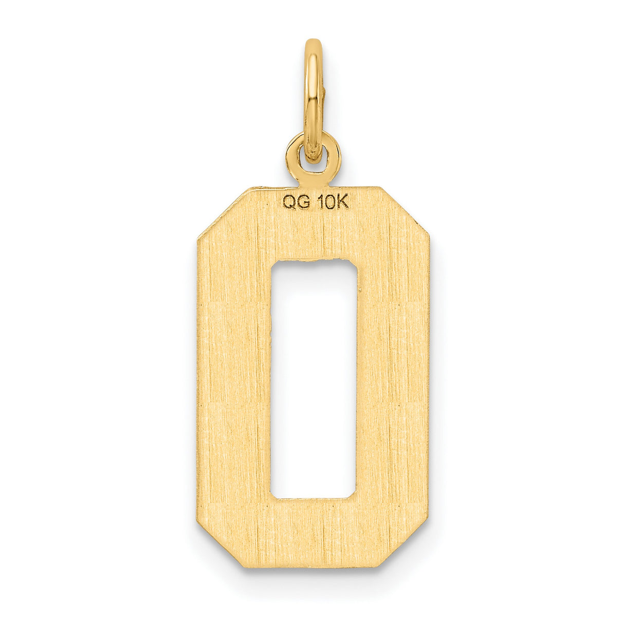 10k Yellow Gold Number 0 Pendant Charm, Textured Polished Numeric Design, Unisex Jewelry