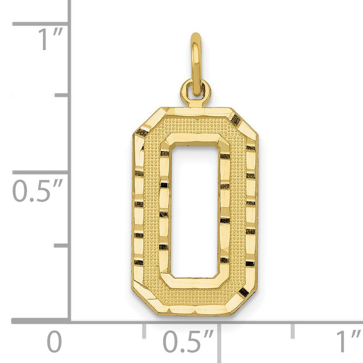 10k Yellow Gold Number 0 Pendant Charm, Textured Polished Numeric Design, Unisex Jewelry