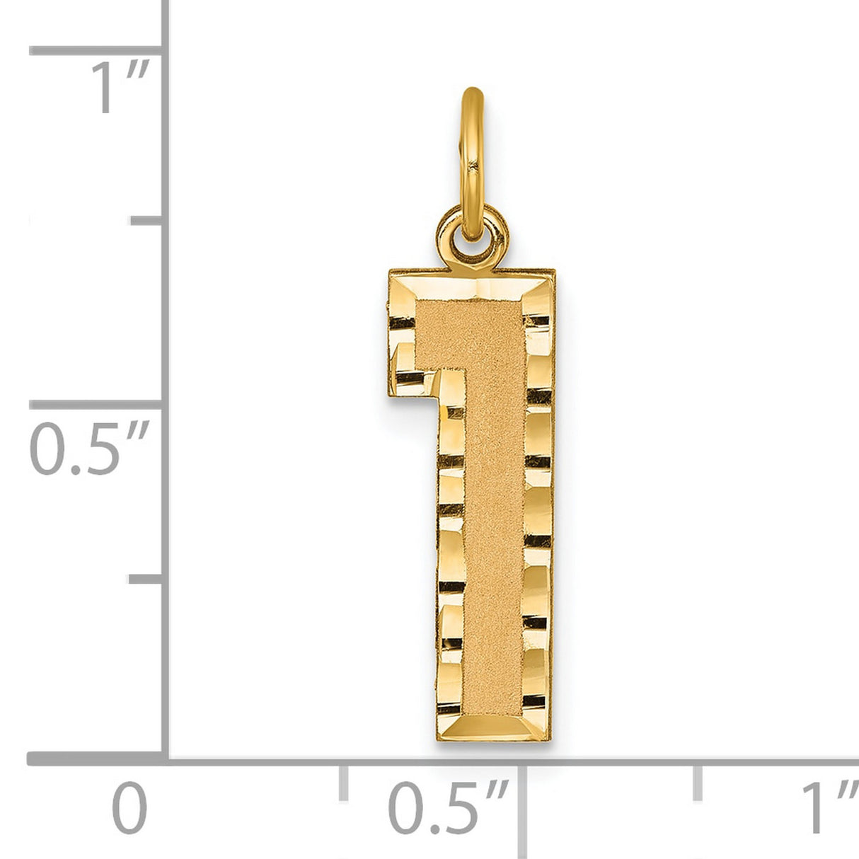 10k Yellow Gold Number One Pendant Charm with Textured Center and Diamond Cut Border