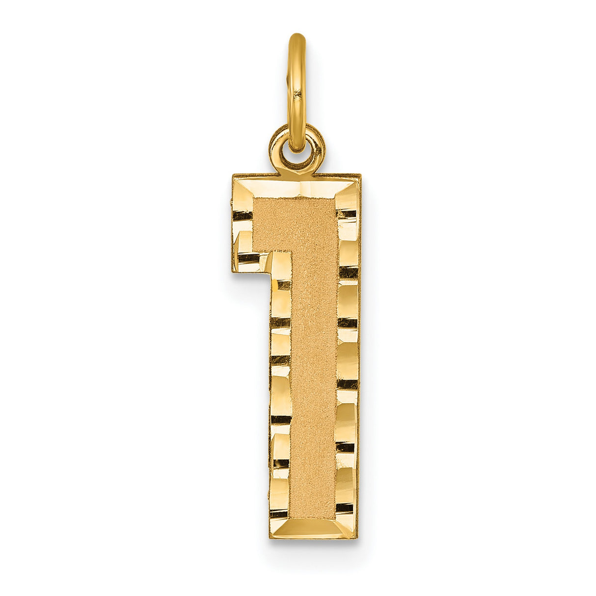10k Yellow Gold Number One Pendant Charm with Textured Center and Diamond Cut Border