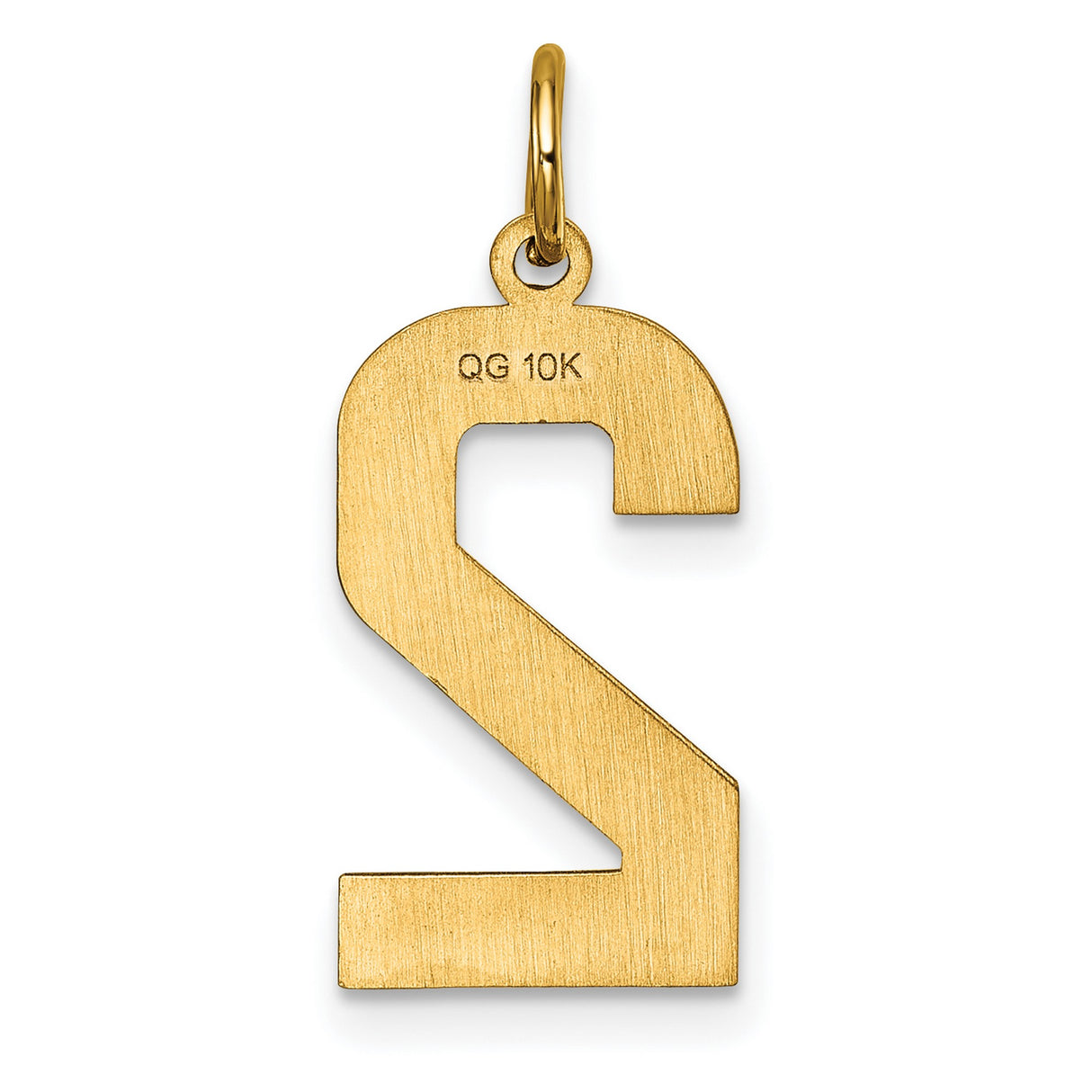 10k Yellow Gold Number 2 Pendant, Textured and Polished Unisex Charm