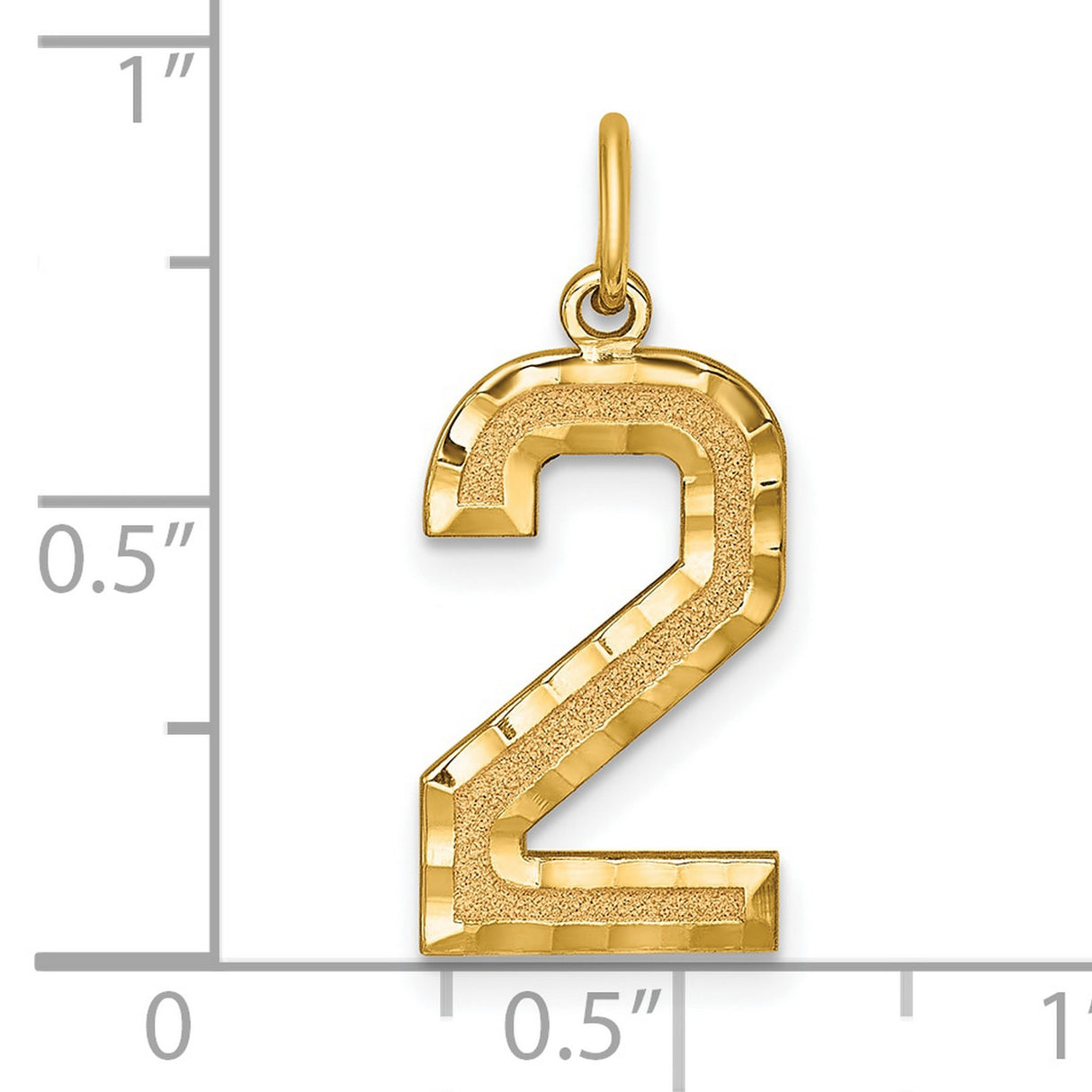 10k Yellow Gold Number 2 Pendant, Textured and Polished Unisex Charm
