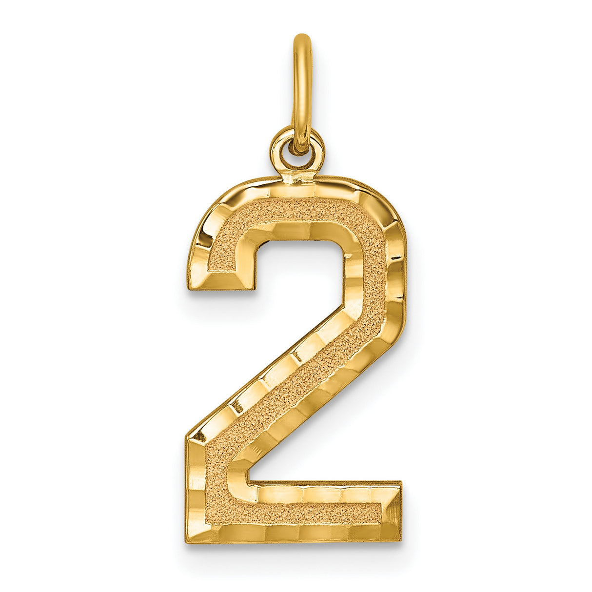10k Yellow Gold Number 2 Pendant, Textured and Polished Unisex Charm