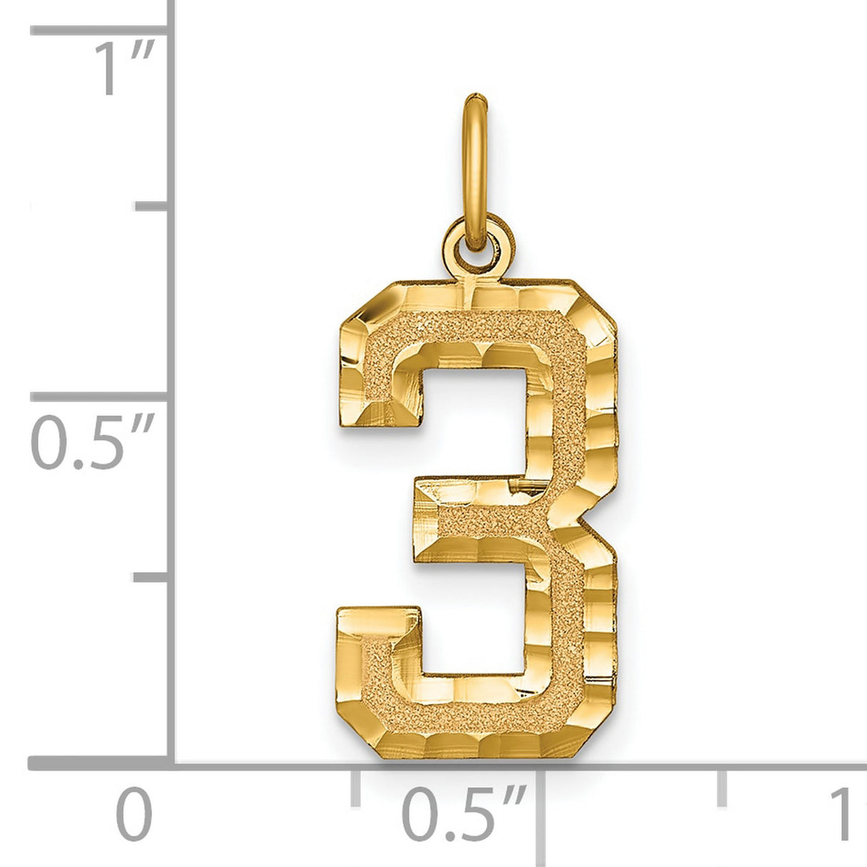 10k Yellow Gold Number 3 Pendant with Diamond Cut Edge and Textured Finish