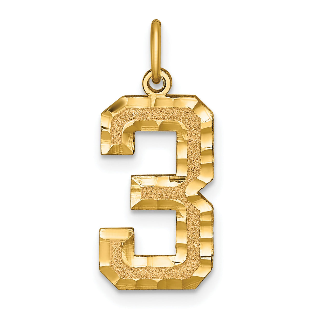 10k Yellow Gold Number 3 Pendant with Diamond Cut Edge and Textured Finish