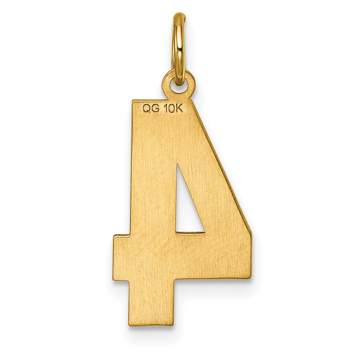 10k Yellow Gold Number 4 Pendant, Textured and Polished Finish, Unisex Lucky Numeric Charm