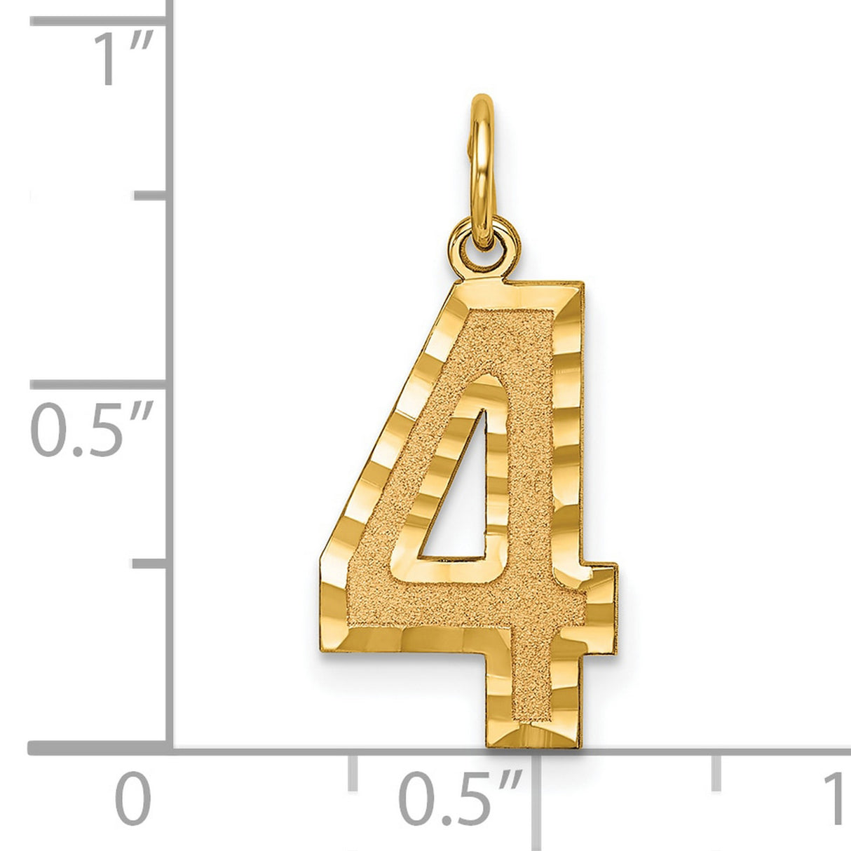 10k Yellow Gold Number 4 Pendant, Textured and Polished Finish, Unisex Lucky Numeric Charm