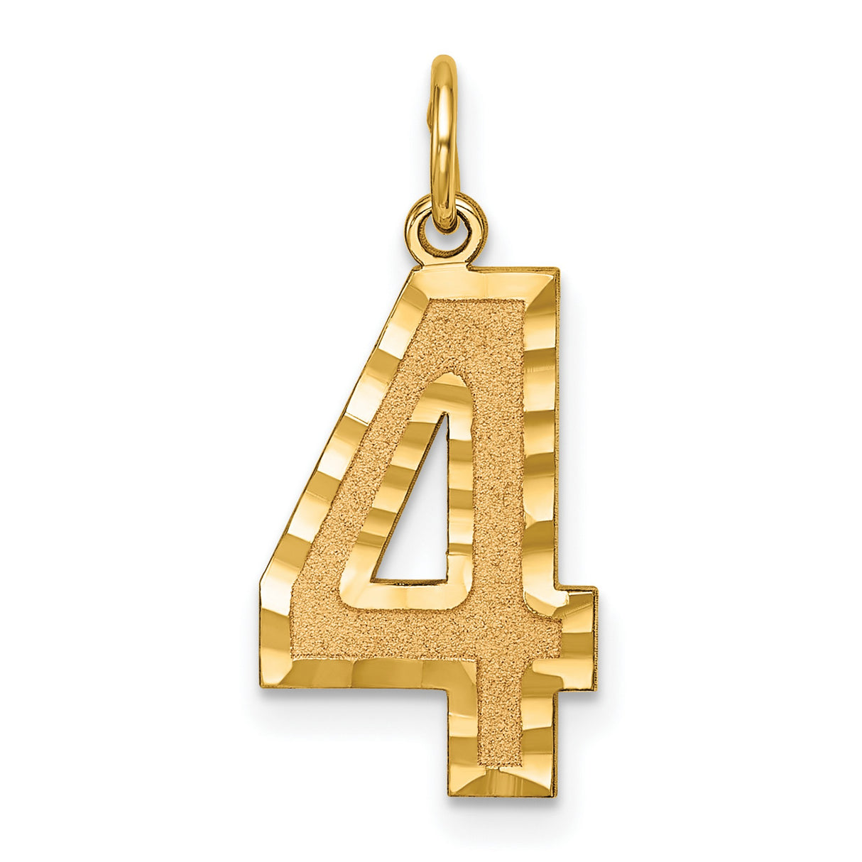 10k Yellow Gold Number 4 Pendant, Textured and Polished Finish, Unisex Lucky Numeric Charm